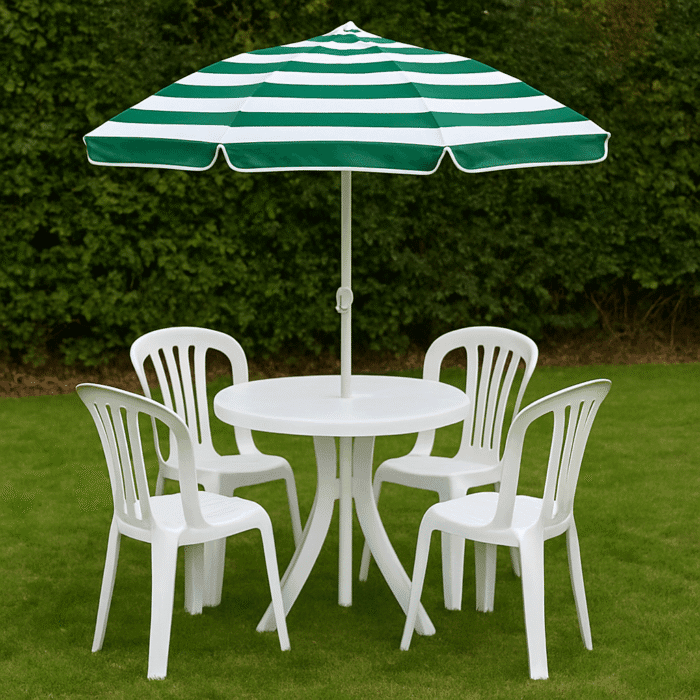Four Bistro chairs, Bistro Table  & Parasol Package